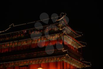 Beautiful night illumination of old asian temple