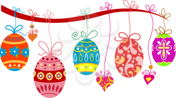 Easter eggs on tree for holiday background design. Vector illustration