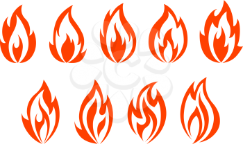 Fire flames symbols isolated on white background. Vector illustration