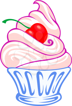 Sweet cream dessert with cherry. Vector illustration