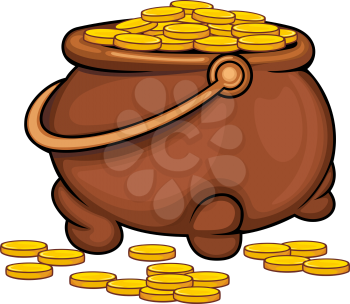 Pot with gold coins as a treasure concept. Vector illustration