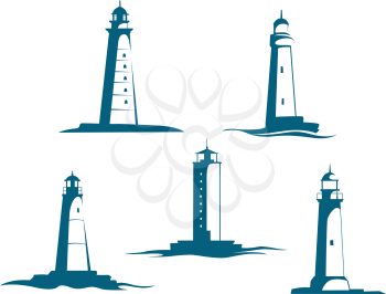 Lighthouse towers symbols set isolated on white background. Vector illustration