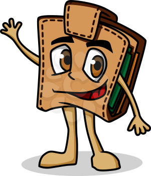 Brown cartoon purse with money for finance concept