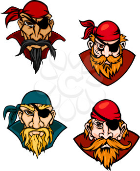 Old danger pirates, buccaneers, corsairs and sailors in cartoon style
