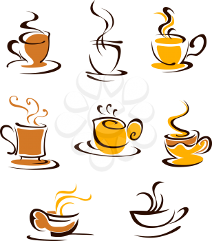 Set of hot coffee cups symbols. Vector illustration