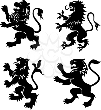 Royal lions silhouettes set for heraldic design. Vector illustration