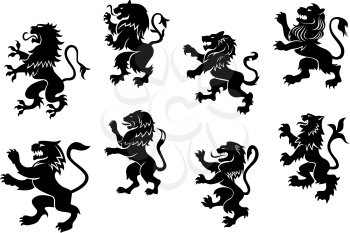Royal heraldic black lions set isolated on white