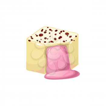 White chocolate candy filled by pink sugar cream and cocoa sprinkles isolated tasty food dessert. Vector realistic glossy confectionery object, sweet holiday treat in 3D realistic design vanilla snack