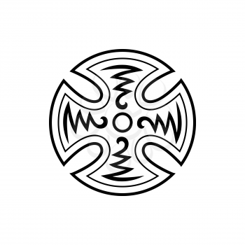 Religious symbolic cross isolated symbol of faith and spirit, monochrome decorative object. Vector ornamental sacred cross, ornate orthodox. Medieval motif design, tribal heraldry religious emblem