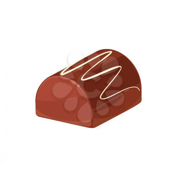 Chocolate candy with praline and ganache filling isolated food. Vector candy with praline and ganache, sugary confection. Sweet confectionery food, brown dessert with nougat, holiday nutrition treat