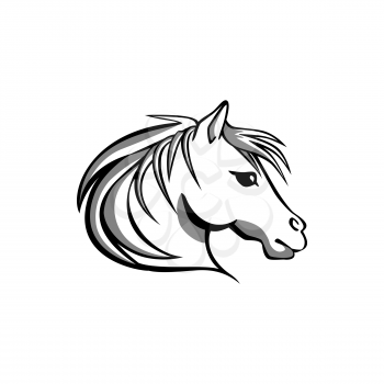 Red horse head isolated mustang mascot. Vector equestrian sport symbol, wild horse face. Bronco animal, arabian stallion profile view. Horsey thoroughbred, speed mane emblem, stylized stud