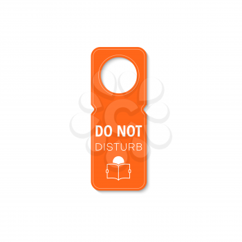 Tag do not disturb with reading book icon. Vector sign on doorknob at library, studying learning and education door hanger. Keep silence and knock, school warning hanging tag, graduation exams
