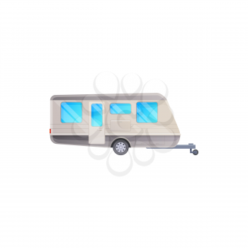 Travel trailer or camper van caravan, RV caravan vacations vehicle, vector icon. Camper trailer van, recreation and tourism home on wheels, camping auto adventure and road trip transport