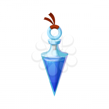 Poison death-full witch potion in sharp jar isolated gui or rpg cartoon game design element. Vector alchemy witchcraft drink, blue substance elixir, creepy Halloween party antidote, witchcraft icon