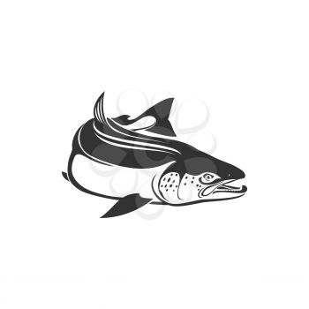 Horse mackerel with flounders, mackerel fishing sport isolated bluefish. Vector Scombridae saltwater fish, bluefin tuna monochrome icon. Aquatic animal, atlantic tuna bluefish, sardine or scombridae