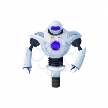 Robot on one wheel isolated futuristic character with arms. Vector friendly bot, single wheeled artificial intelligence monster, electronic cyborg. Modern kids toy, white humanoid robotic automation