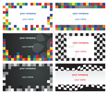 Set of six business cards with colorful squares