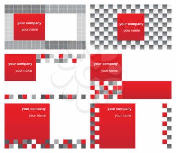 Set of six business cards with squares in red and gray