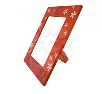 Red wooden photo frame isolated on white background