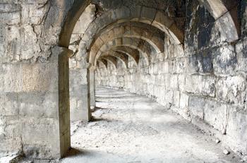 Tunnel in Aspendos antique theater near Antalya, Turkey
