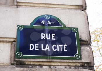 Rue de la Cite street sign in Paris, France