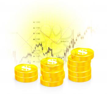Vector illustration of business graph with coins on white