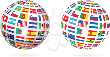Royalty Free Clipart Image of Two Globes with Flags of the World
