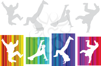 Royalty Free Clipart Image of Hip Hop Dancer Silhouettes