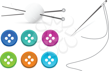 Royalty Free Clipart Image of Needles, Thread and Buttons