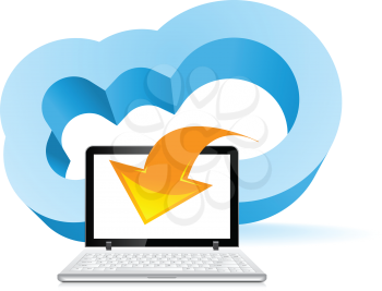 Royalty Free Clipart Image of a Cloud With an Arrow to a Computer