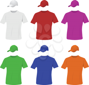 Royalty Free Clipart Image of Baseball Caps and Matching Shirts