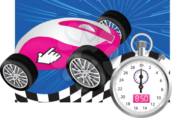 Royalty Free Clipart Image of a Computer Mouse Car and Stopwatch