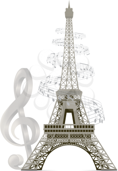 Eiffel Tower with musical notes and a treble clef
