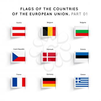Vector Flags of EU countries on a white background. Part 01