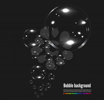 Transparent soap bubble. Vector realistic illustration on black background