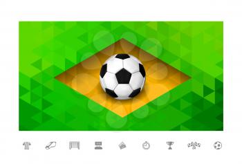 Soccer ball with brasil flag in triangle style with icon