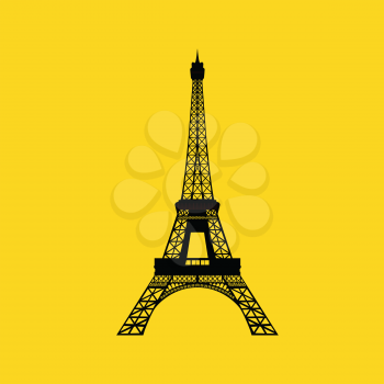 Eiffel tower in Paris. Vector illustration on yellow