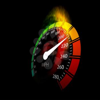 Speedometer with speed fire path. Vector illustration on black