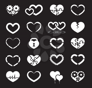 Heart icon set illustration on black background