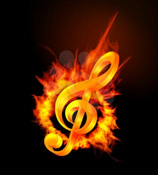 Fire violin key sign. Vector illsutration on black background