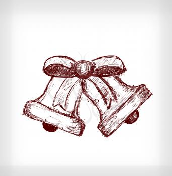 Christmas bells Hand drawn vector illustration on light grey background