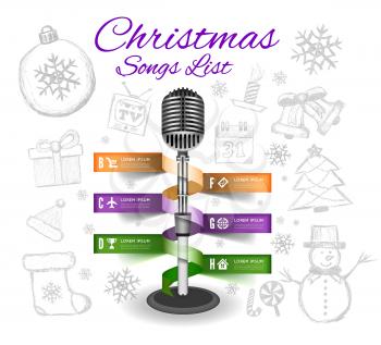 Christmas Microphone infographics. Vector illustration with drawing background