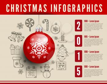Christmas sphere. Vector infographics with drawing background