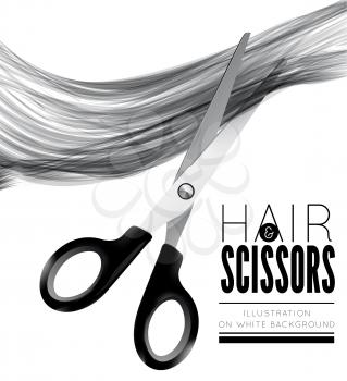 Hair and scissors on a white background. Vector illustration