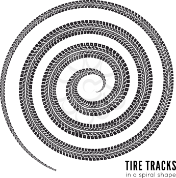 Tire tracks in spiral shape. Vector illustration on white background