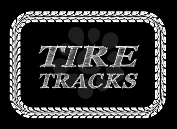 Tire tracks frame in the form of a rectangle. Vector illustration on black background