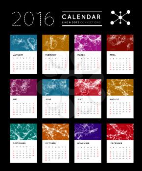 Geometrical calendar of 2016 with dot and line connection. Vector illustration