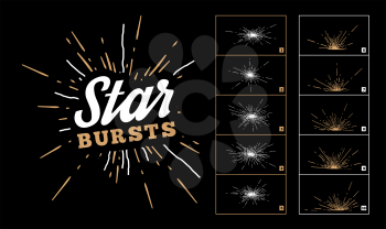 Hipster style vintage star burst with ray. Vector set illustration with hand drawn elements
