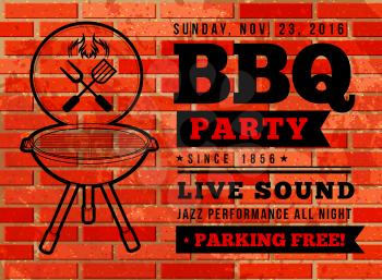 Barbecue grill party. Vector illustration on on a brick background