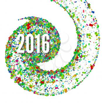 2016 background confetti flying in a spiral. Vector illustration